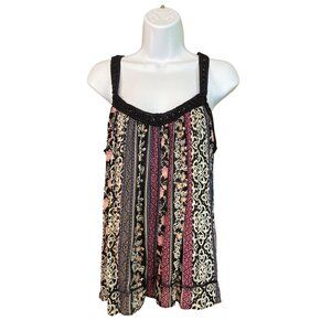 Pinky Y2K Sleeveless Tank Top M Floral Stripe Print Fairy Boho Whimsygoth